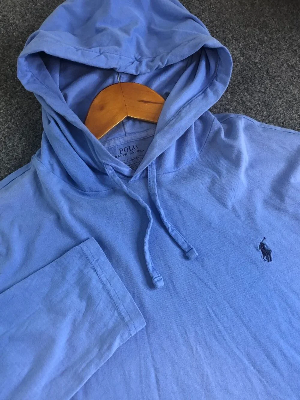 Polo Ralph Lauren Hooded Shirt Mens Large Blue Tshirt Knit Pullover Long Sleeve